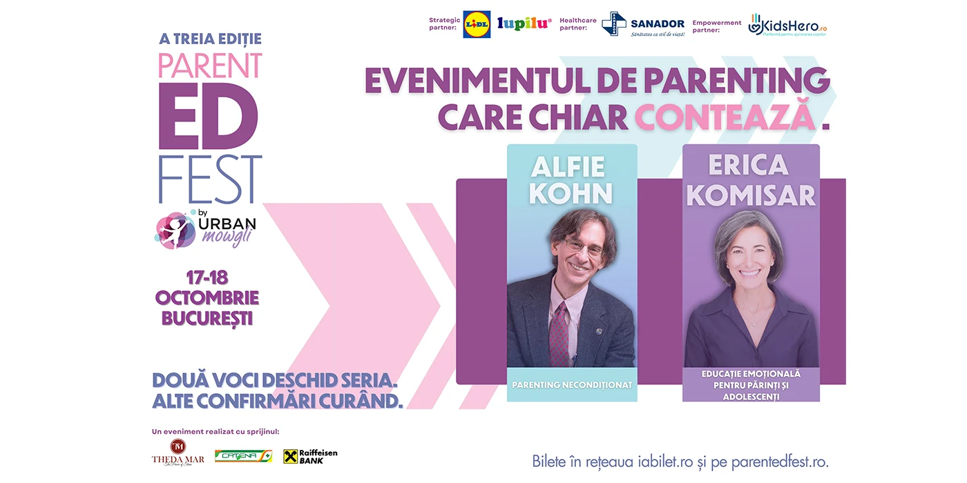 Două vedete ale parentingului internațional, Alfie Kohn și Erica Komisar, vin la ParentED Fest